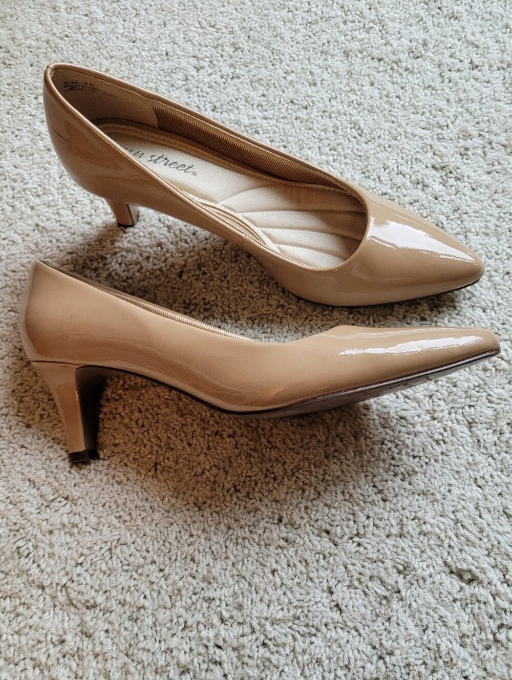 Easy Street Comfort-Focused Patent Look Nude Pointed-Toe Heels On Your Feet Shoe